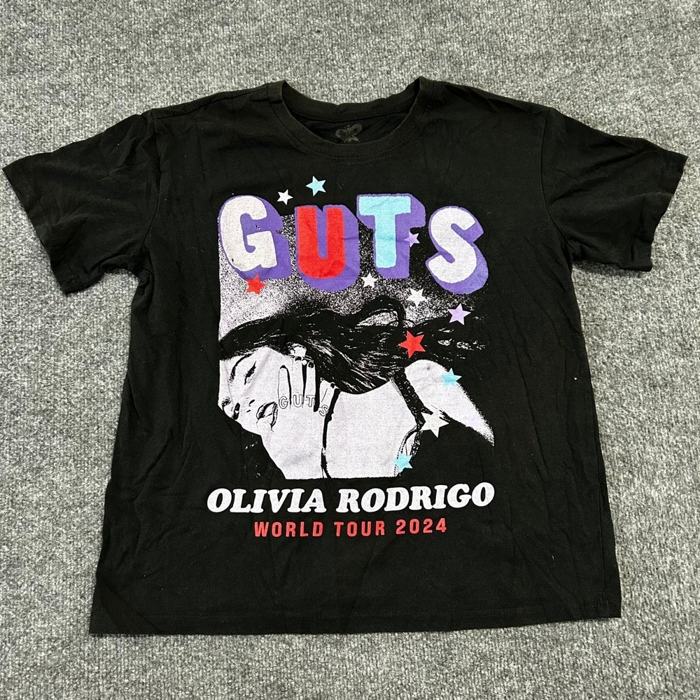 Olivia Rodrigo T-Shirt Womens Size L Black GUTS World Tour 2024 Graphic Concert
